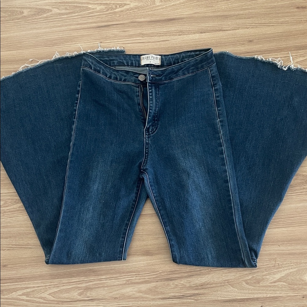 Indigo Flare Leg Jeans with Frayed Hem